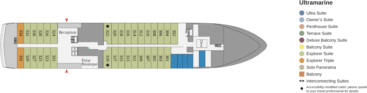 Ultramarine, Deck 3: official cabin and venue layout
