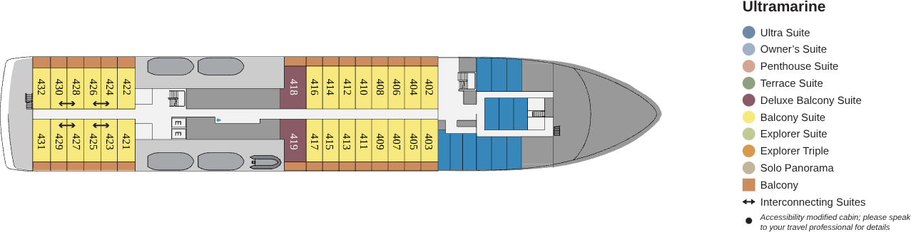 Ultramarine, Deck 4: official cabin and venue layout