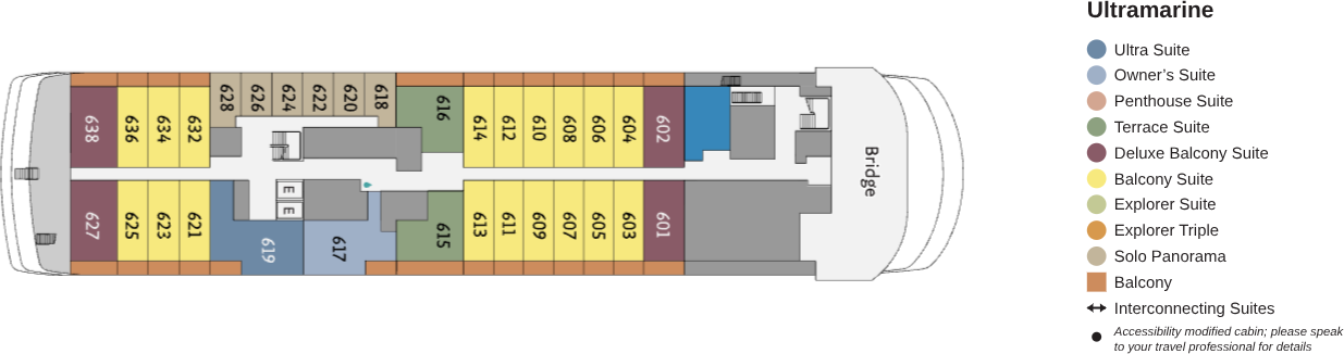 Ultramarine, Deck 6: official cabin and venue layout