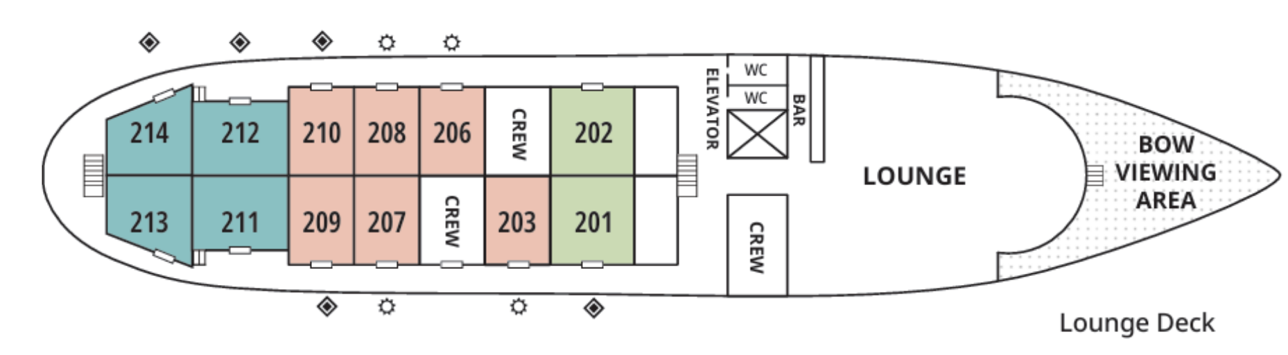 Wilderness Legacy, Deck 2: official cabin and venue layout