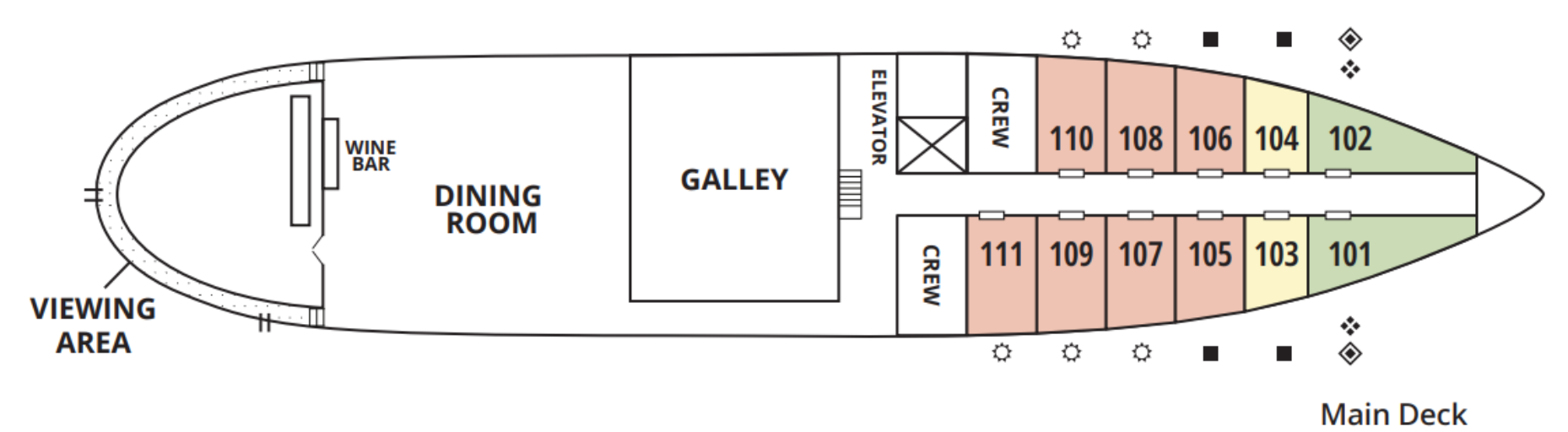 Wilderness Legacy, Deck 1: official cabin and venue layout