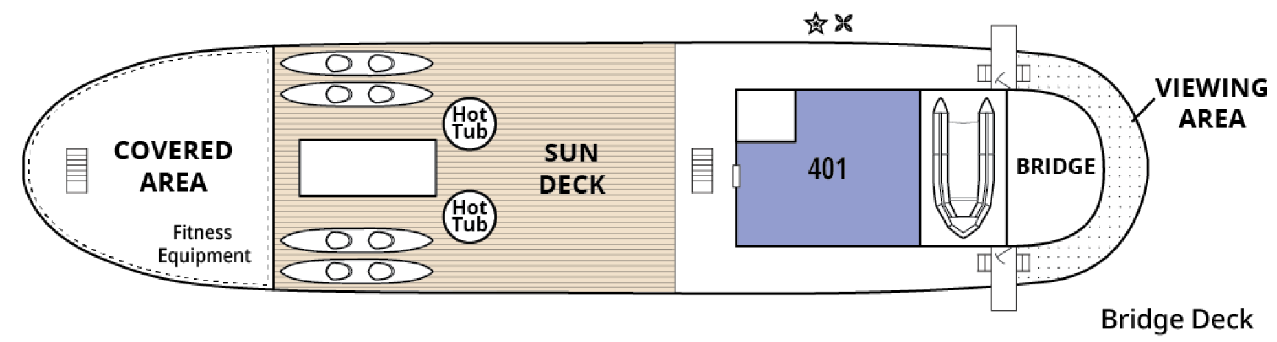 Wilderness Legacy, Deck 4: official cabin and venue layout