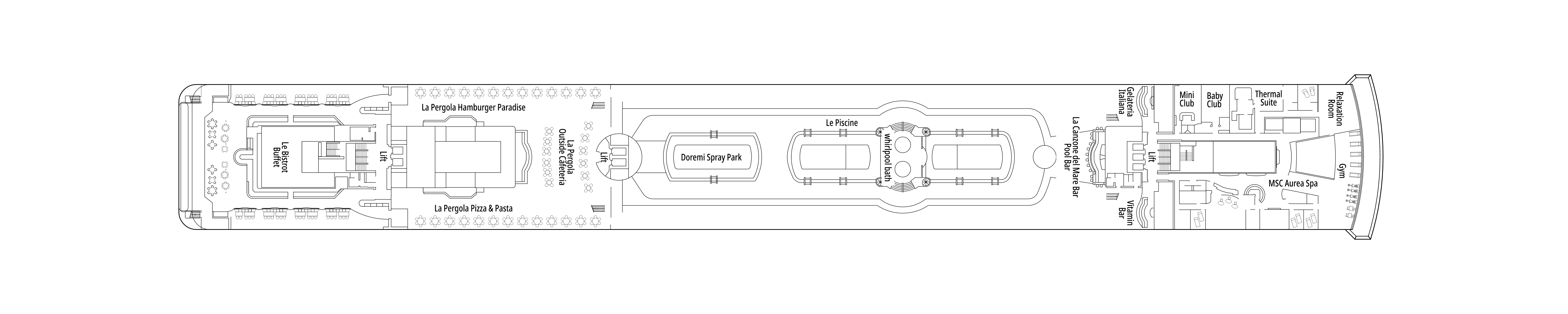 MSC Lirica, Deck 11: official cabin and venue layout