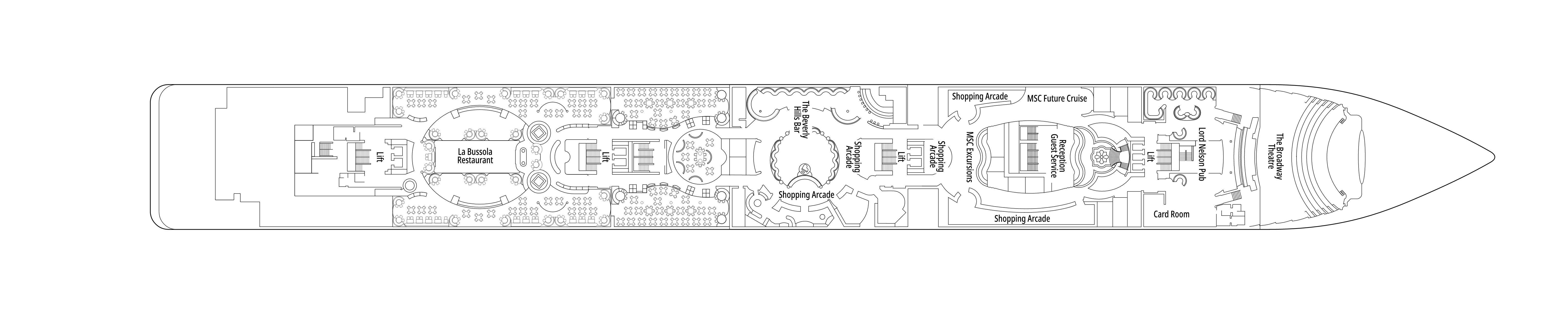 MSC Lirica, Deck 5: official cabin and venue layout