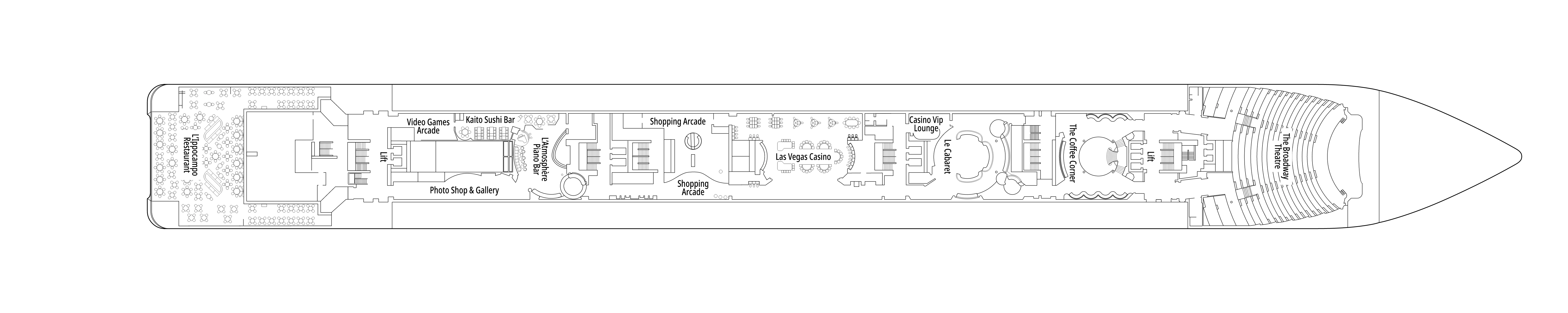 MSC Lirica, Deck 6: official cabin and venue layout