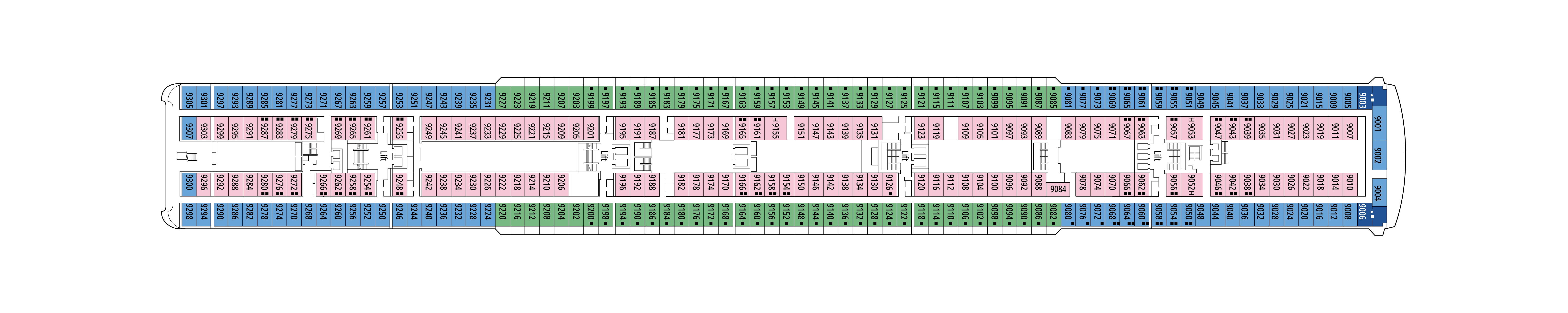MSC Lirica, Deck 9: official cabin and venue layout
