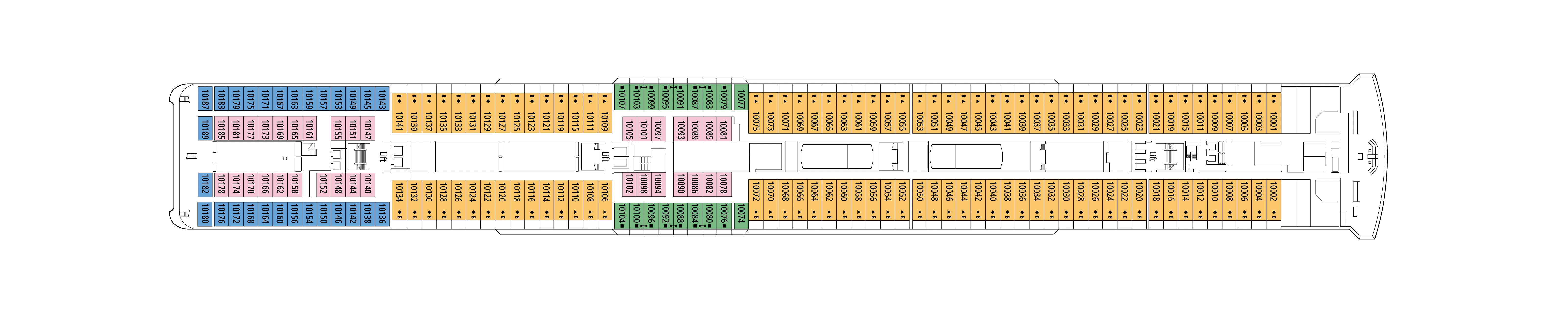 MSC Lirica, Deck 10: official cabin and venue layout