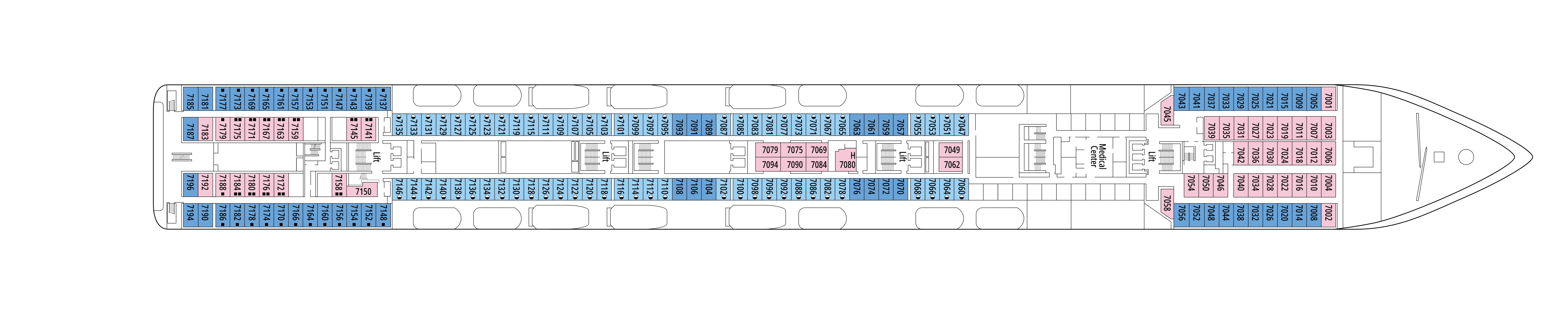 MSC Lirica, Deck 7: official cabin and venue layout