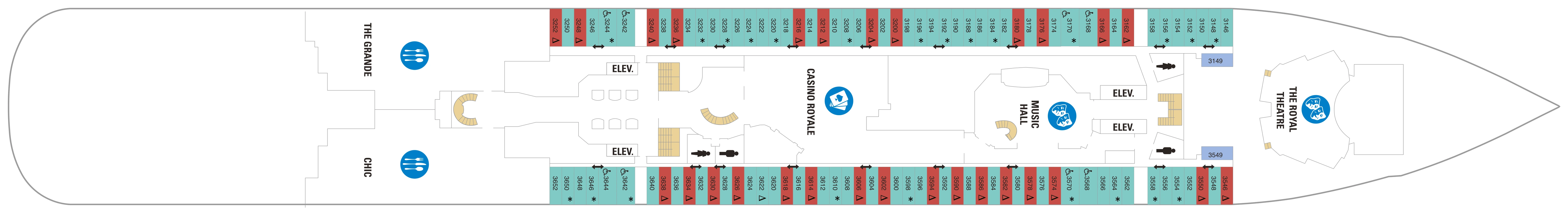 Quantum of the Seas, Deck 3: official cabin and venue layout