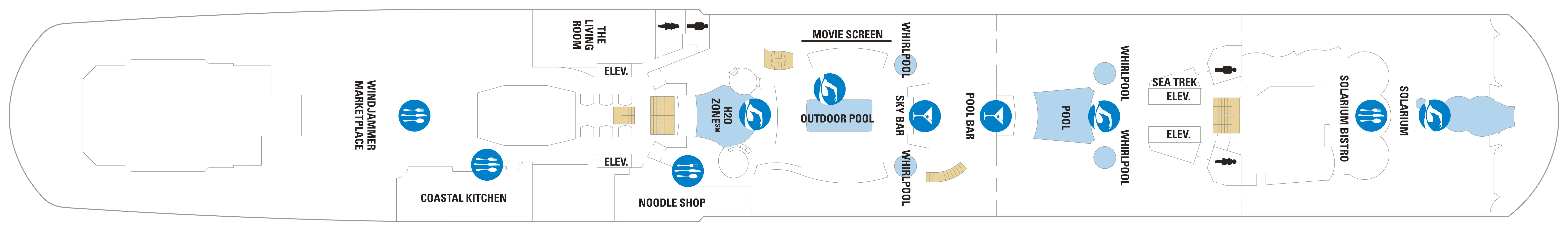 Quantum of the Seas, Deck 14: official cabin and venue layout
