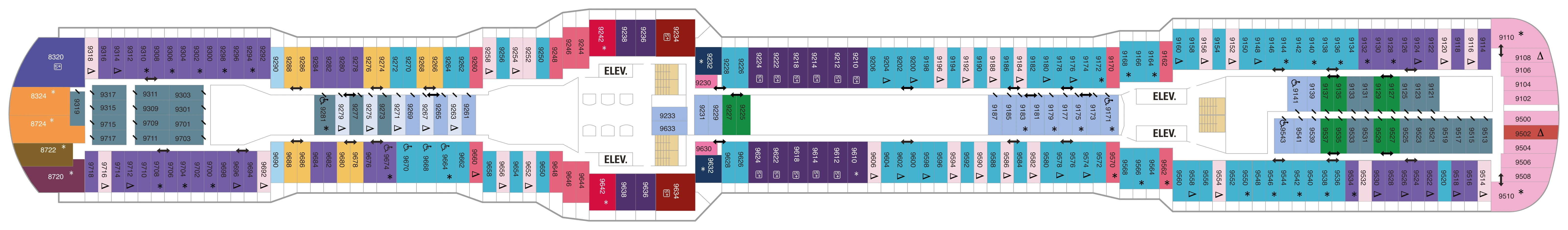 Quantum of the Seas, Deck 9: official cabin and venue layout