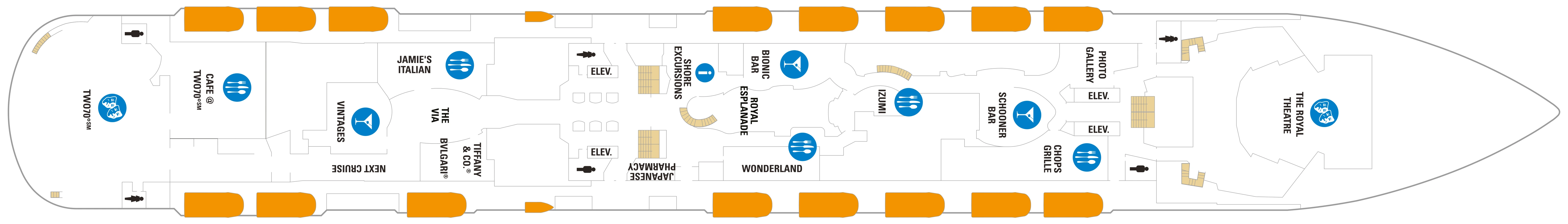 Quantum of the Seas, Deck 5: official cabin and venue layout