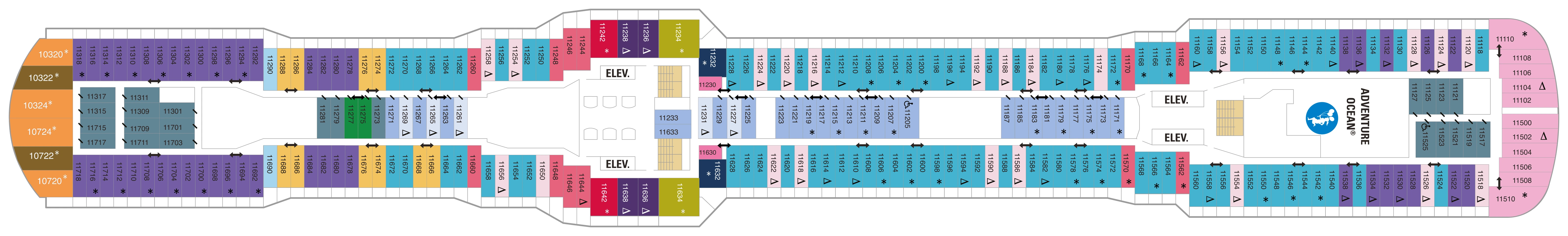 Quantum of the Seas, Deck 11: official cabin and venue layout