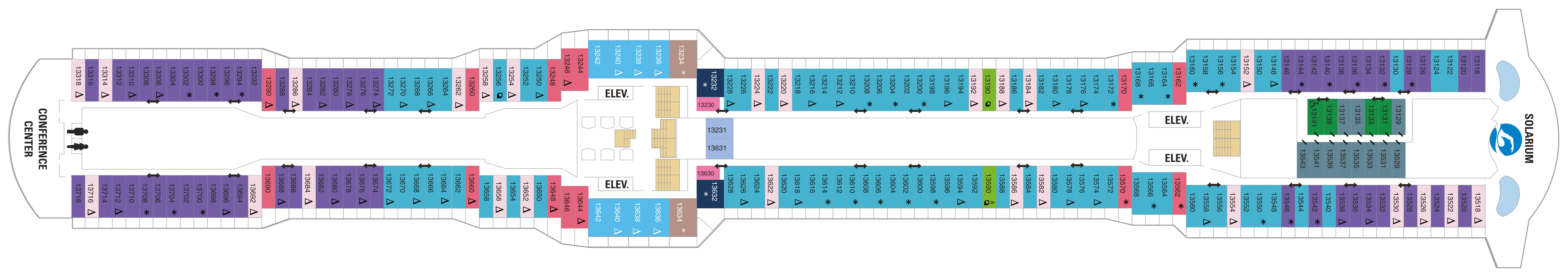 Quantum of the Seas, Deck 13: official cabin and venue layout