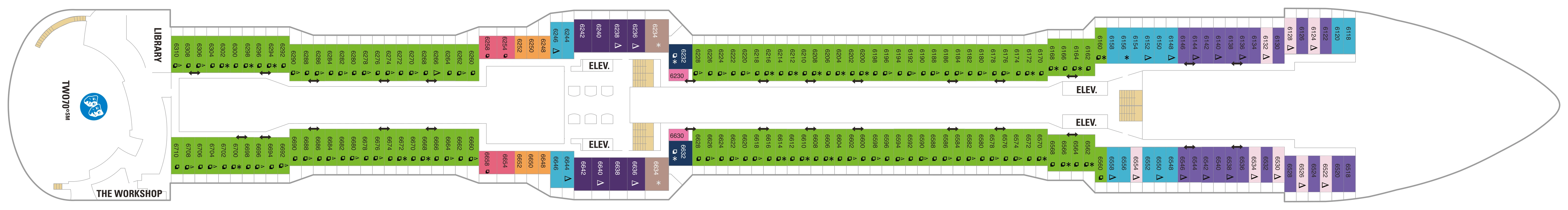 Quantum of the Seas, Deck 6: official cabin and venue layout