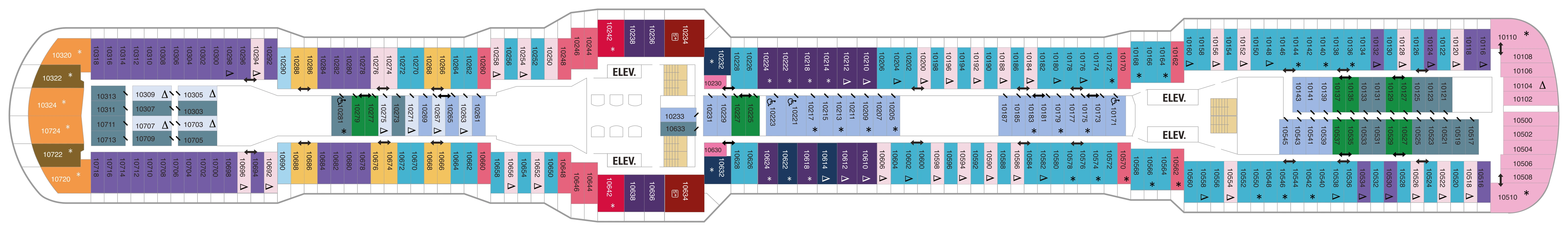 Quantum of the Seas, Deck 10: official cabin and venue layout