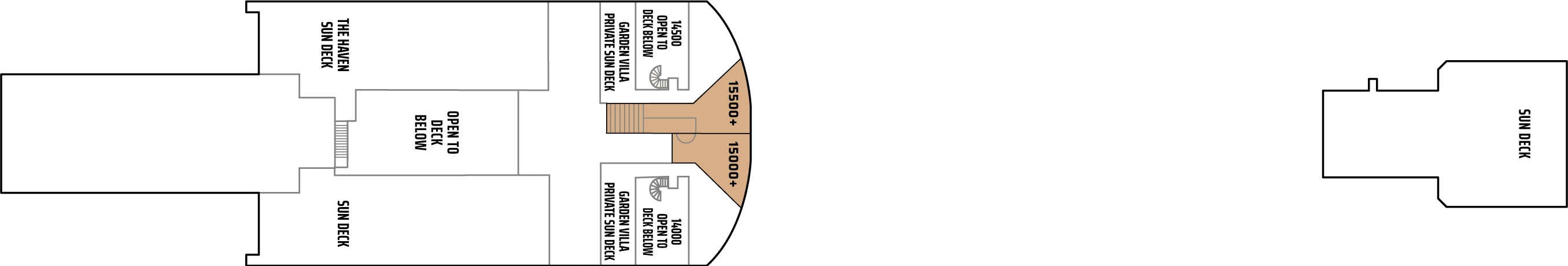 Norwegian Gem, Deck 15: official cabin and venue layout