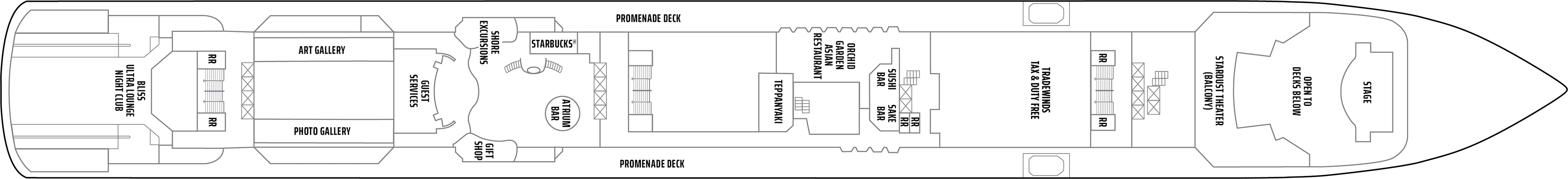 Norwegian Gem, Deck 7: official cabin and venue layout