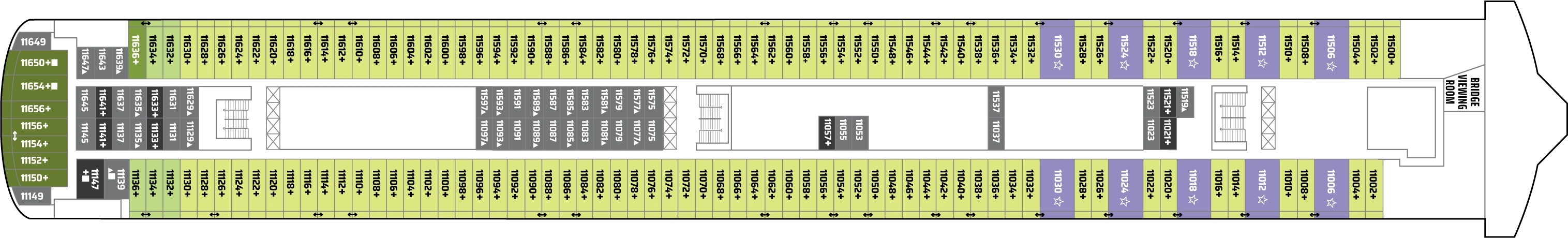 Norwegian Gem, Deck 11: official cabin and venue layout