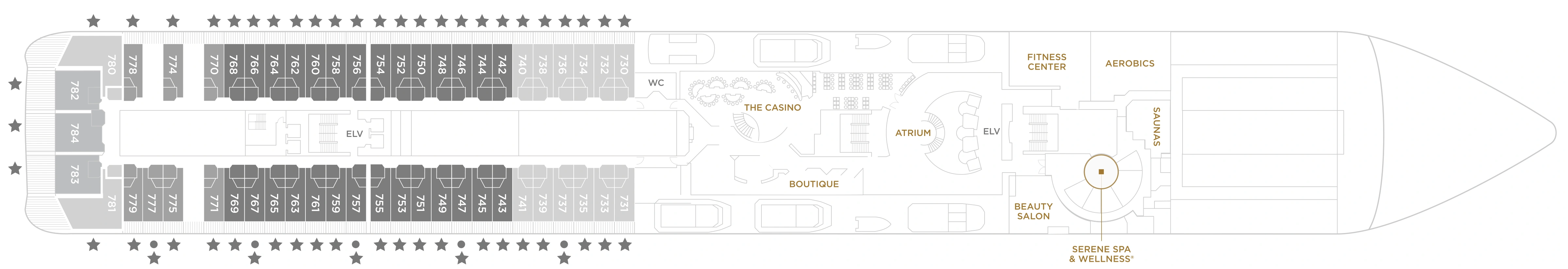 Seven Seas Mariner, Deck 7: official cabin and venue layout