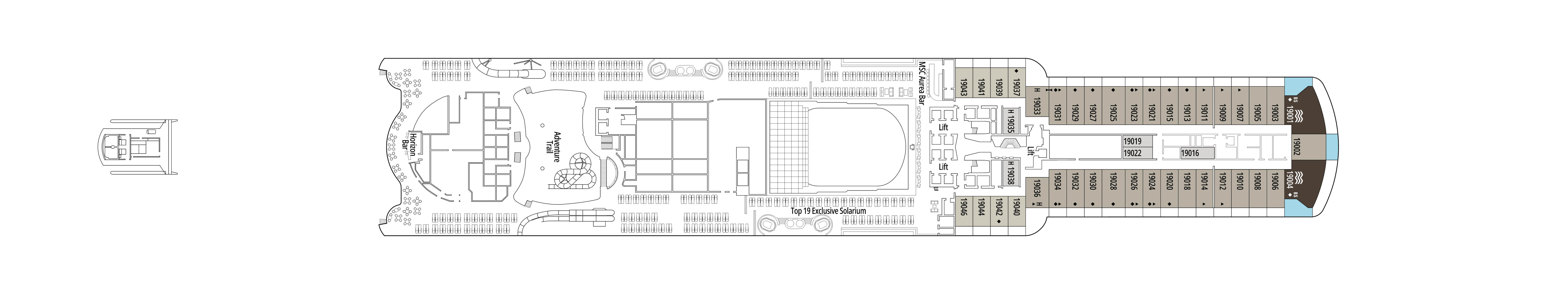 MSC Seashore, Deck 19: official cabin and venue layout