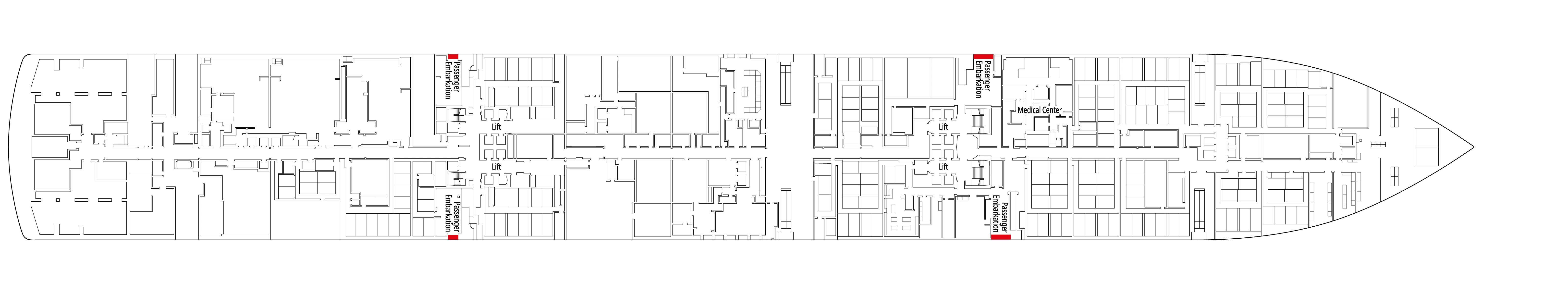 MSC Seashore, Deck 4: official cabin and venue layout