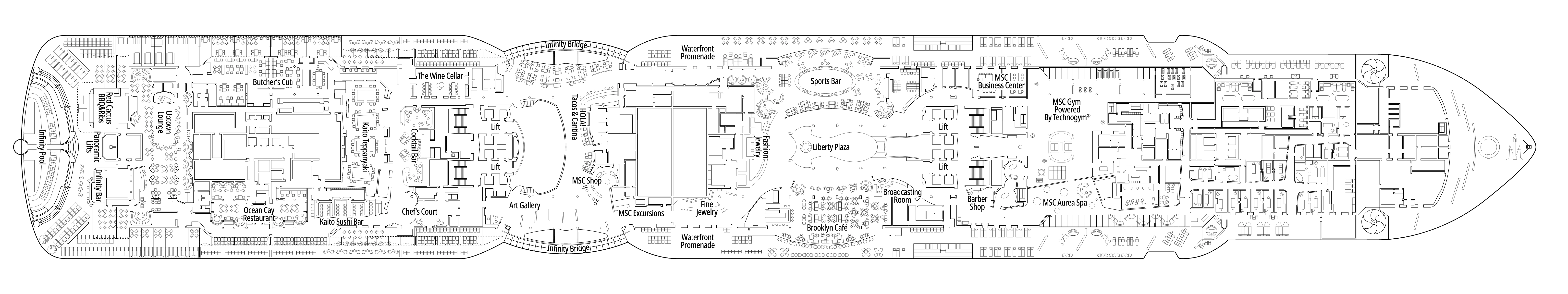 MSC Seashore, Deck 8: official cabin and venue layout