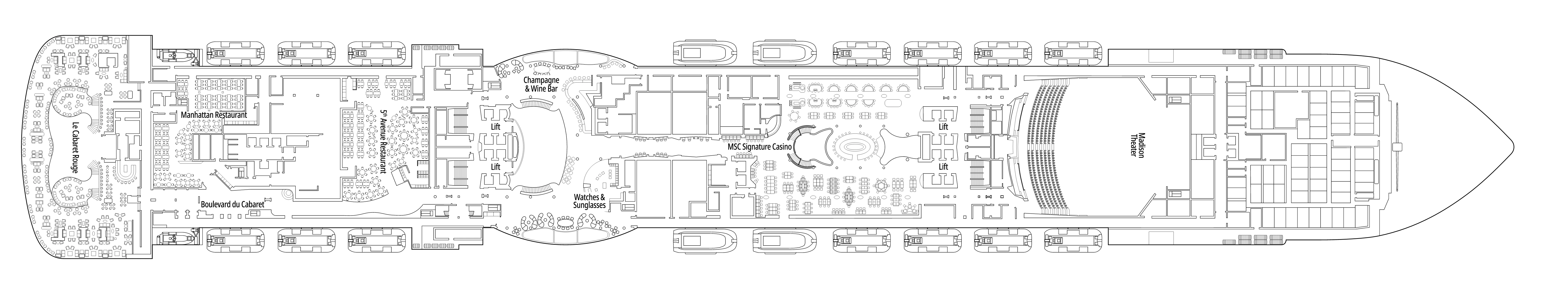 MSC Seashore, Deck 7: official cabin and venue layout