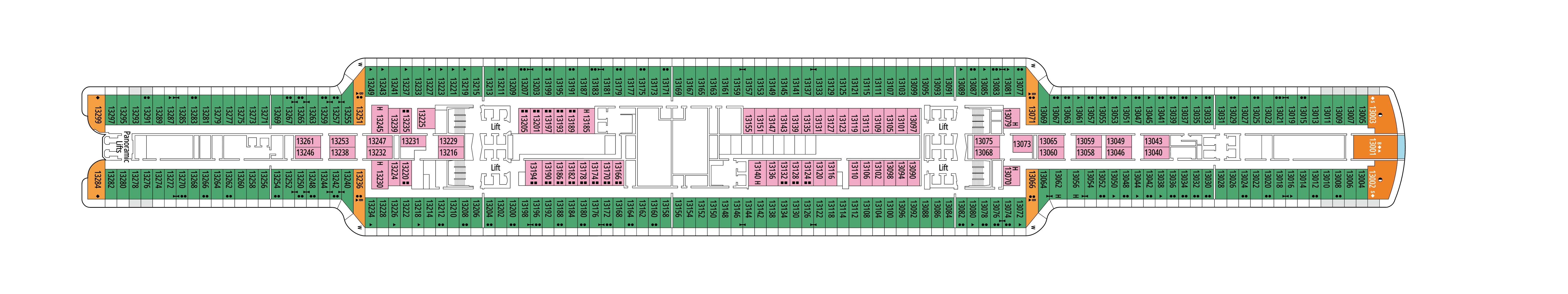 MSC Seashore, Deck 13: official cabin and venue layout