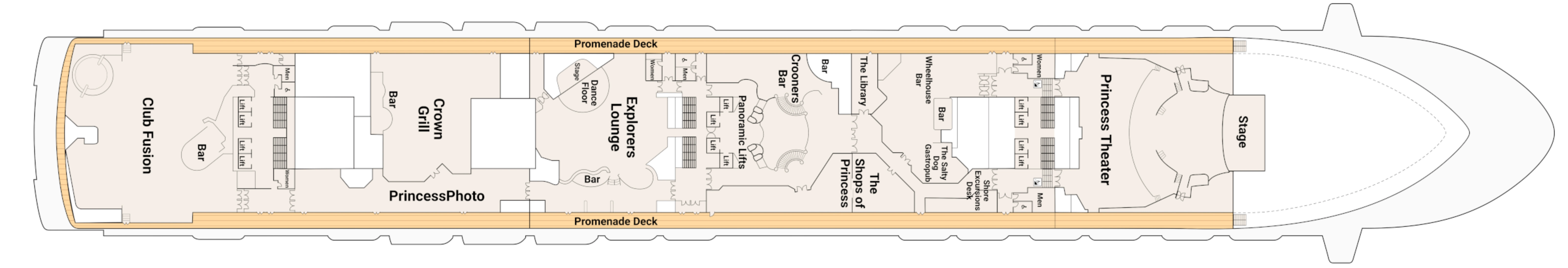 Ruby Princess, Deck 7: official cabin and venue layout