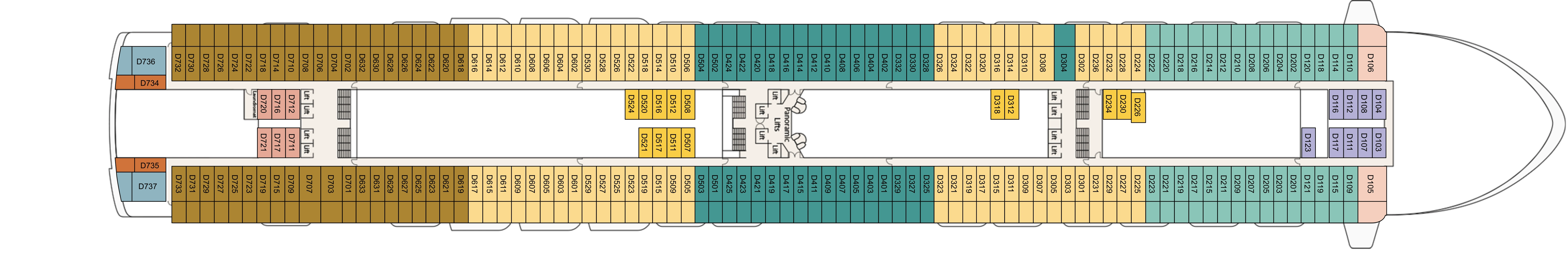 Ruby Princess, Deck 9: official cabin and venue layout