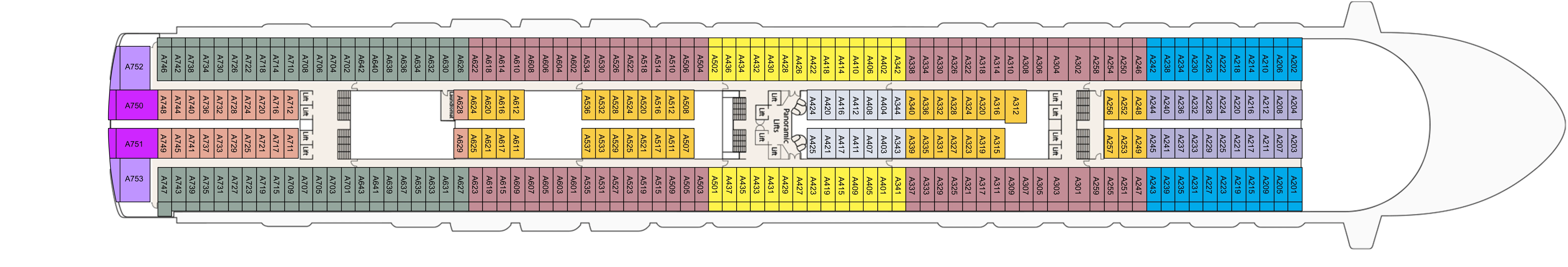 Ruby Princess, Deck 12: official cabin and venue layout