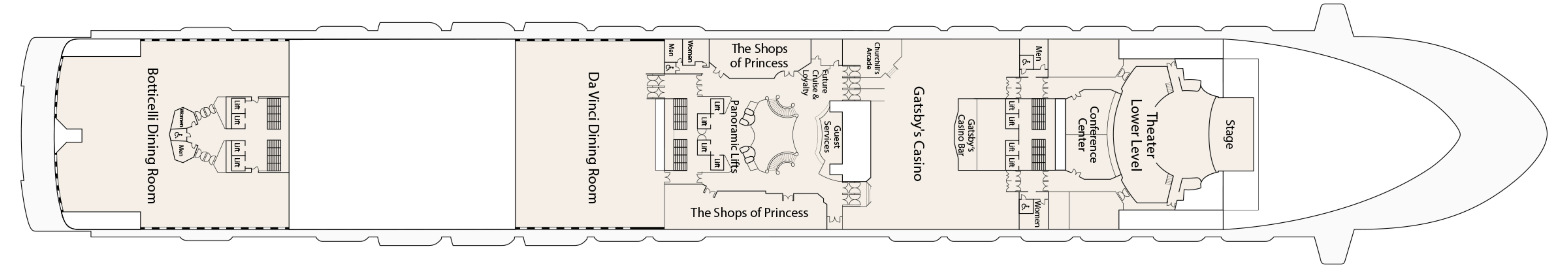Ruby Princess, Deck 6: official cabin and venue layout