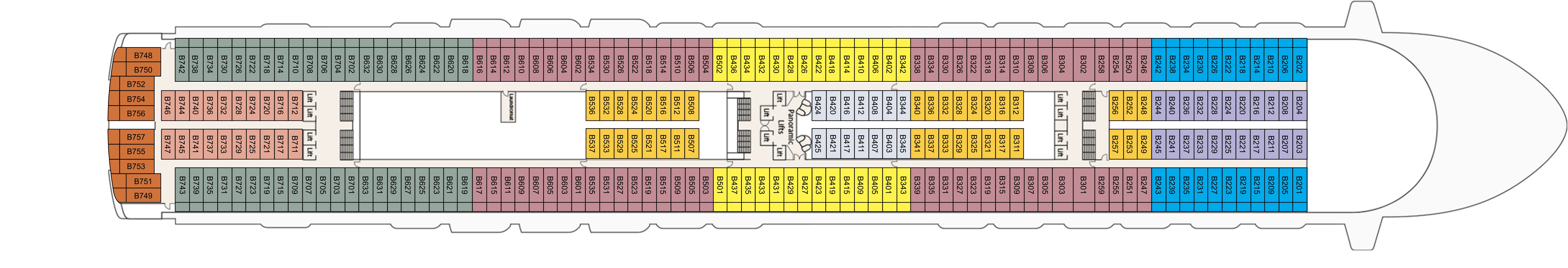 Ruby Princess, Deck 11: official cabin and venue layout
