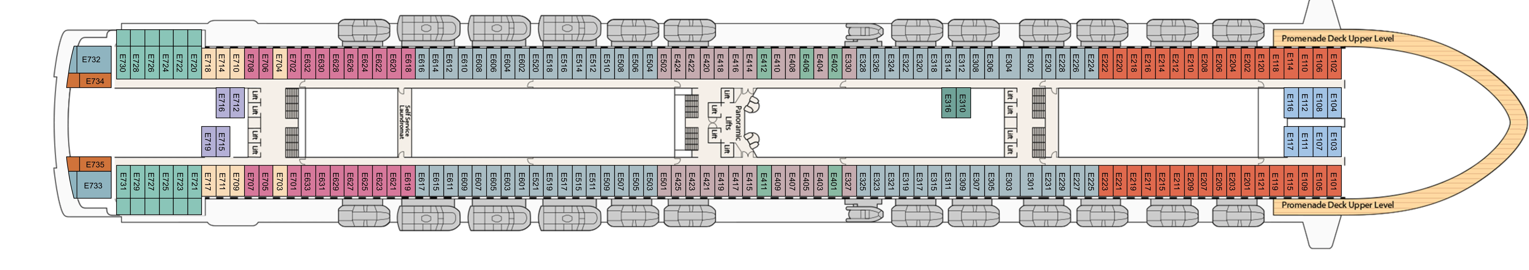 Ruby Princess, Deck 8: official cabin and venue layout