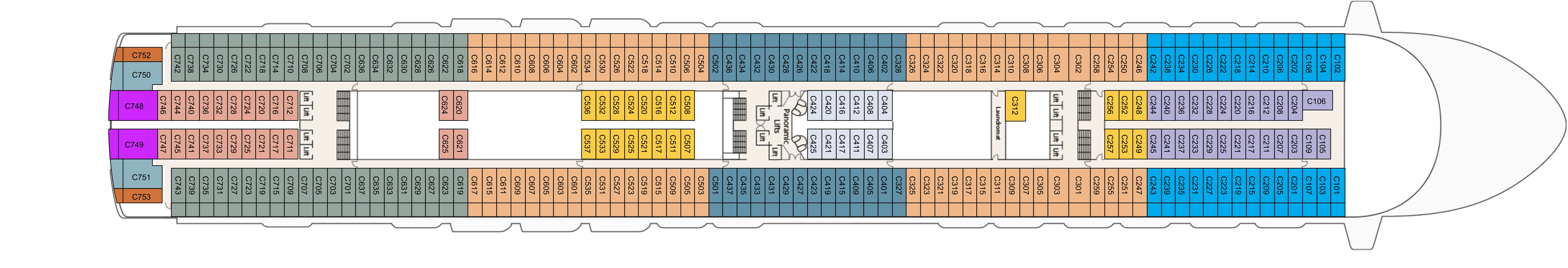 Ruby Princess, Deck 10: official cabin and venue layout