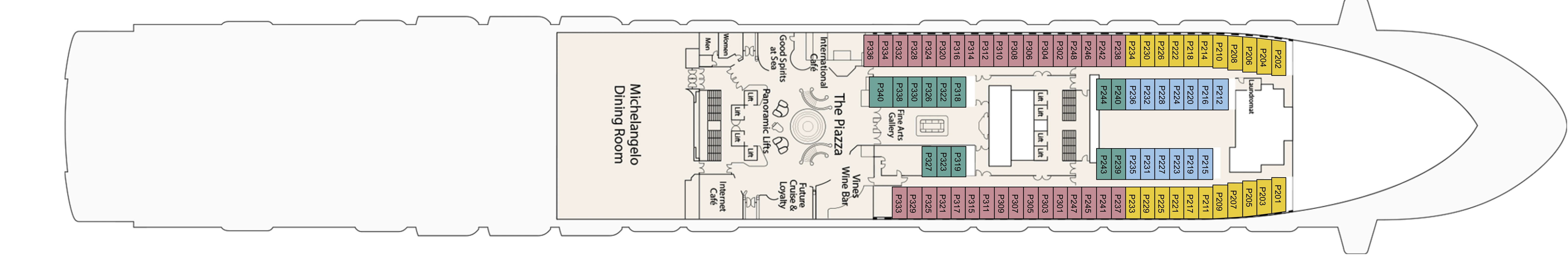 Ruby Princess, Deck 5: official cabin and venue layout
