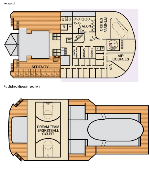 Carnival Dream, Deck 14: official cabin and venue layout