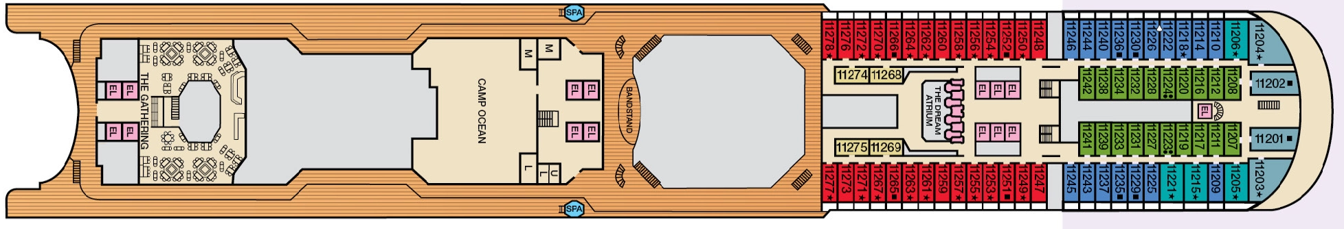 Carnival Dream, Deck 11: official cabin and venue layout