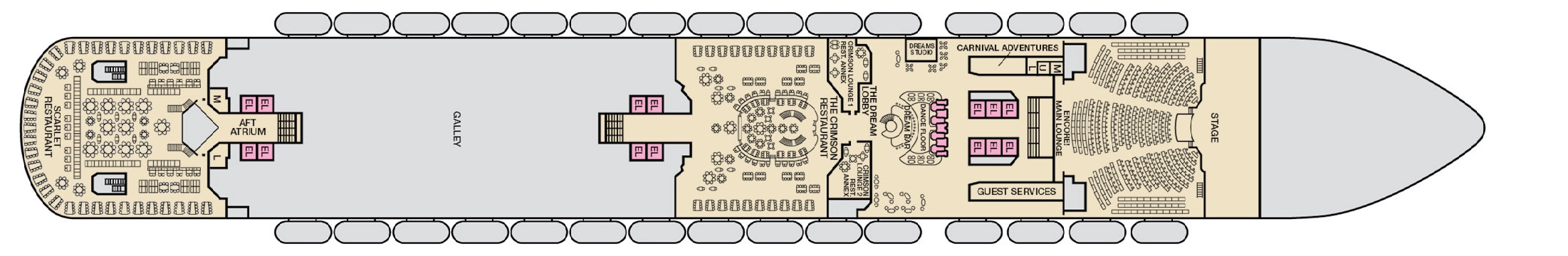 Carnival Dream, Deck 3: official cabin and venue layout