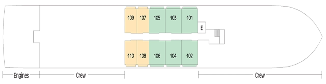 ms Saudade, Deck 1: official cabin and venue layout