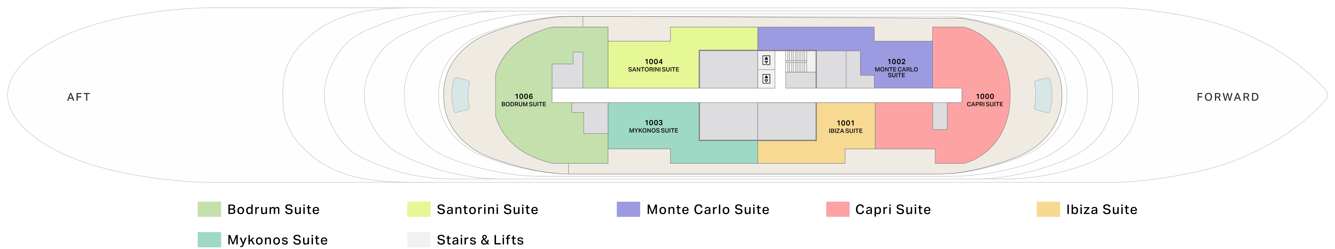 Four Seasons II, Deck 10: official cabin and venue layout