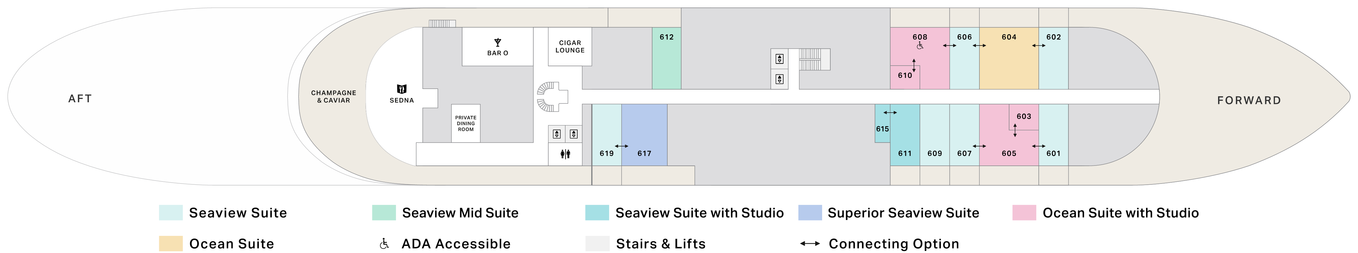 Four Seasons II, Deck 6: official cabin and venue layout