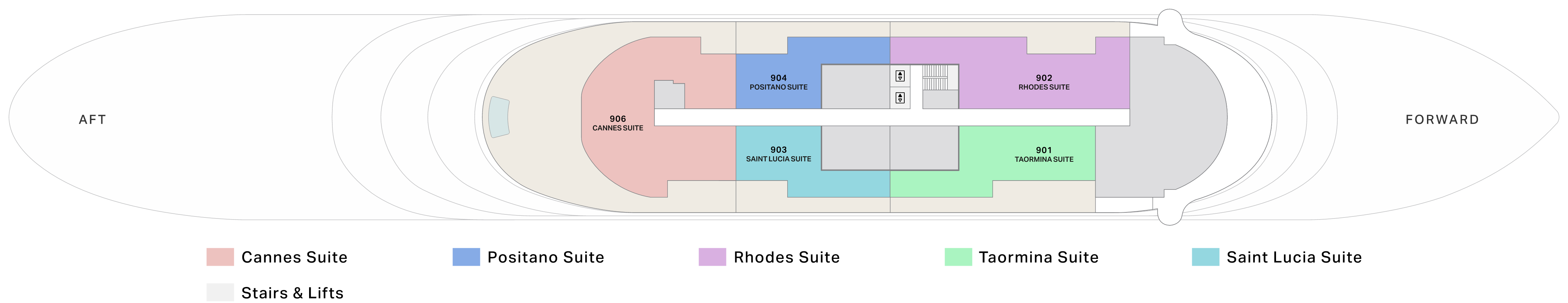 Four Seasons II, Deck 9: official cabin and venue layout