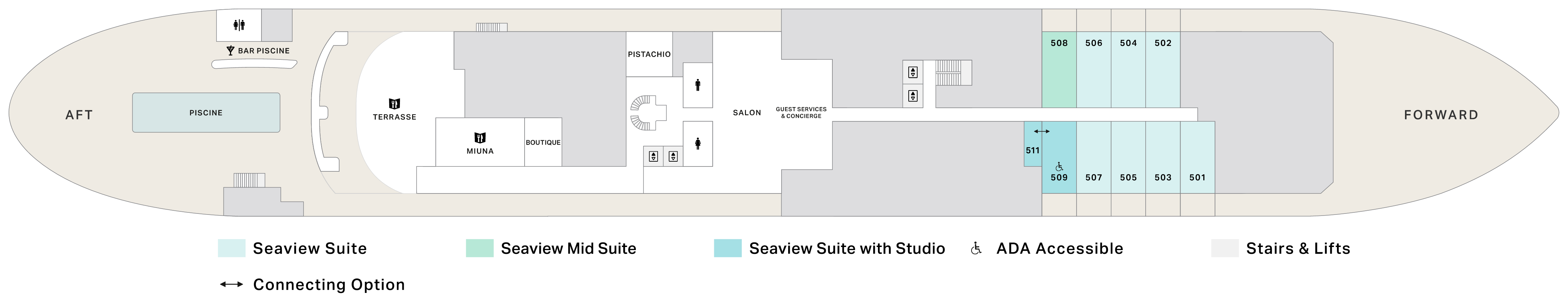 Four Seasons II, Deck 5: official cabin and venue layout