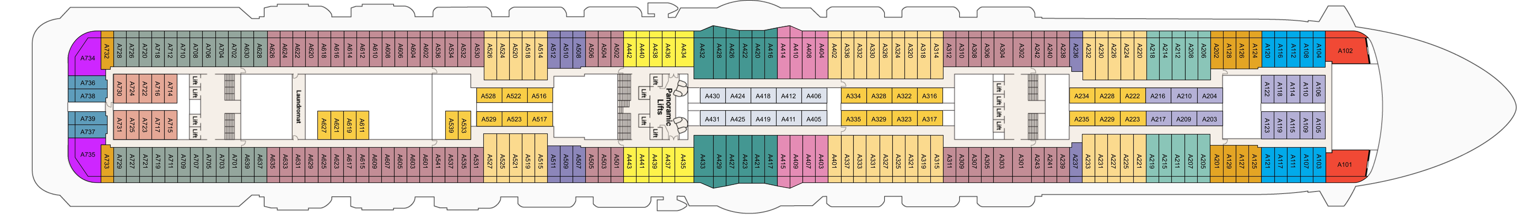 Sky Princess, Deck 12: official cabin and venue layout