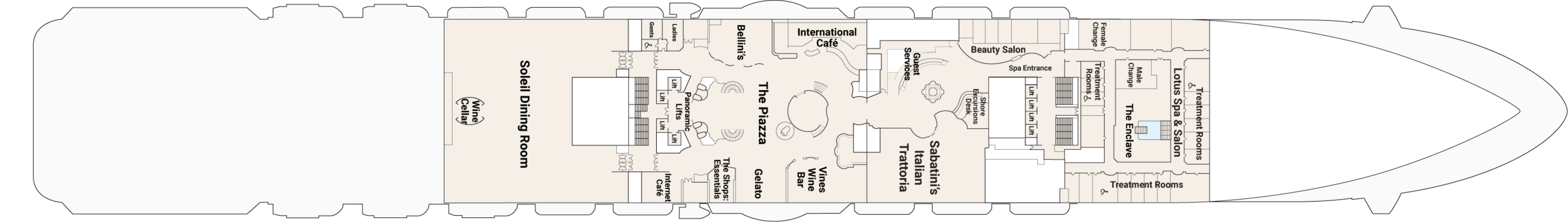 Sky Princess, Deck 5: official cabin and venue layout