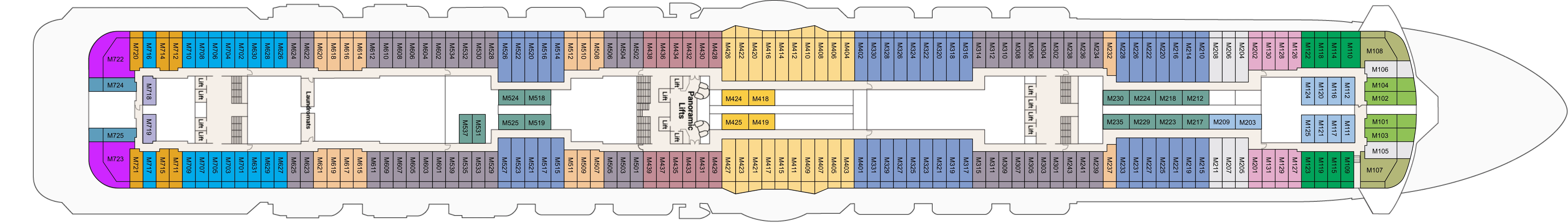 Sky Princess, Deck 15: official cabin and venue layout