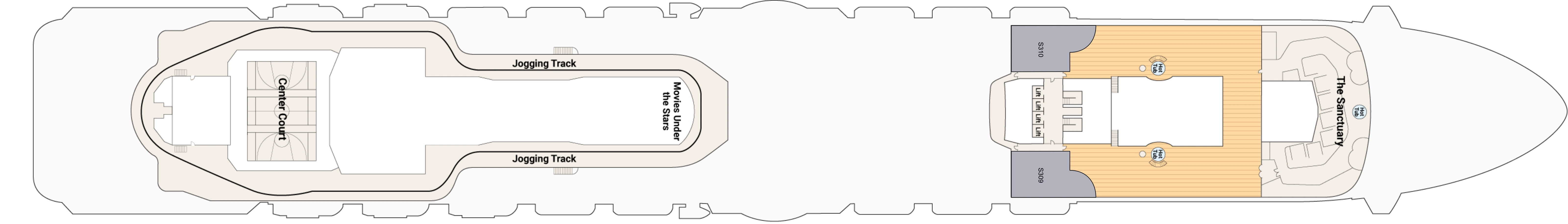 Sky Princess, Deck 18: official cabin and venue layout