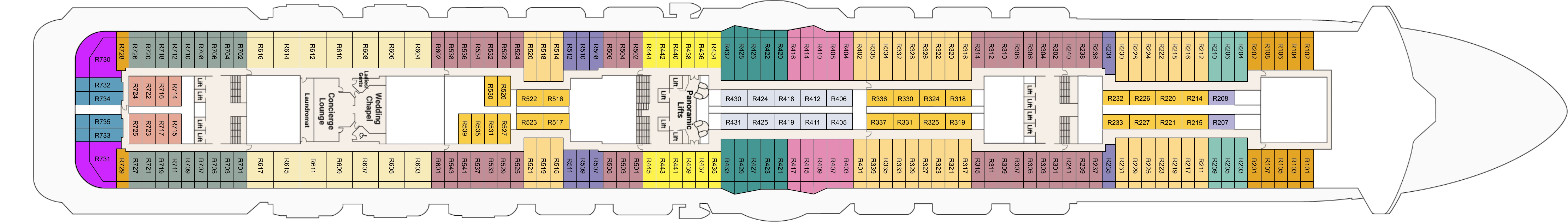 Sky Princess, Deck 14: official cabin and venue layout